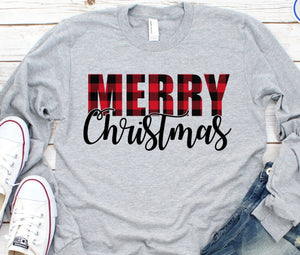 Merry Christmas Buffalo plaid Crew Sweatshirt