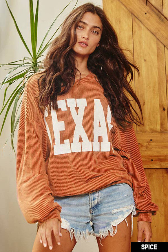 TEXAS corded light weight crewneck sweatshirt with stretch