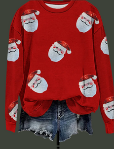 Sequin Santa Red Crew Sweater