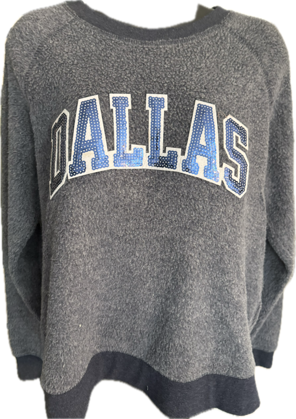 Dallas Texas Sparkle Chenille Inside Out Crew Sweater