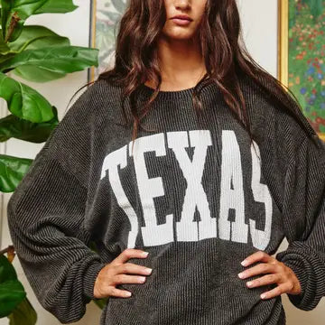 TEXAS corded light weight crewneck sweatshirt with stretch