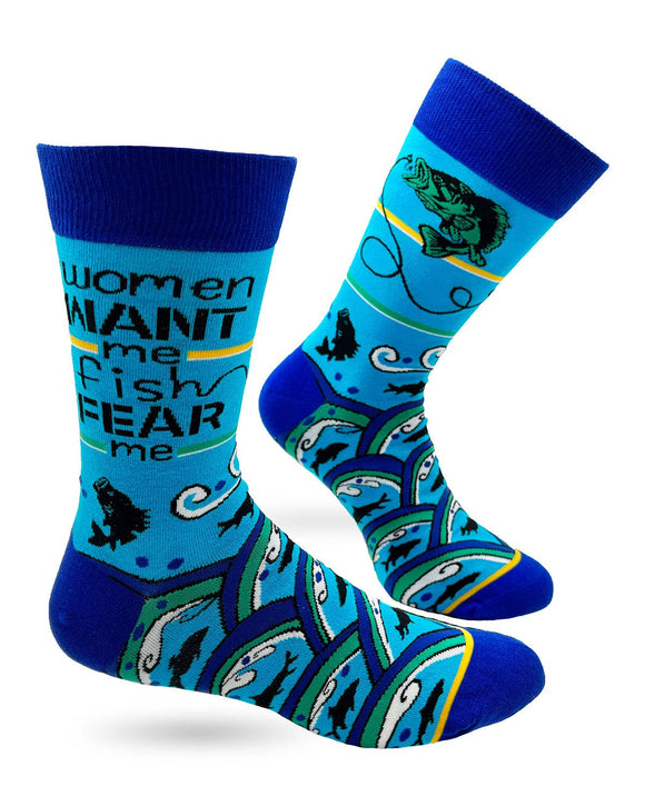 Women Want Me Fish Fear Me Men's Novelty Crew Socks